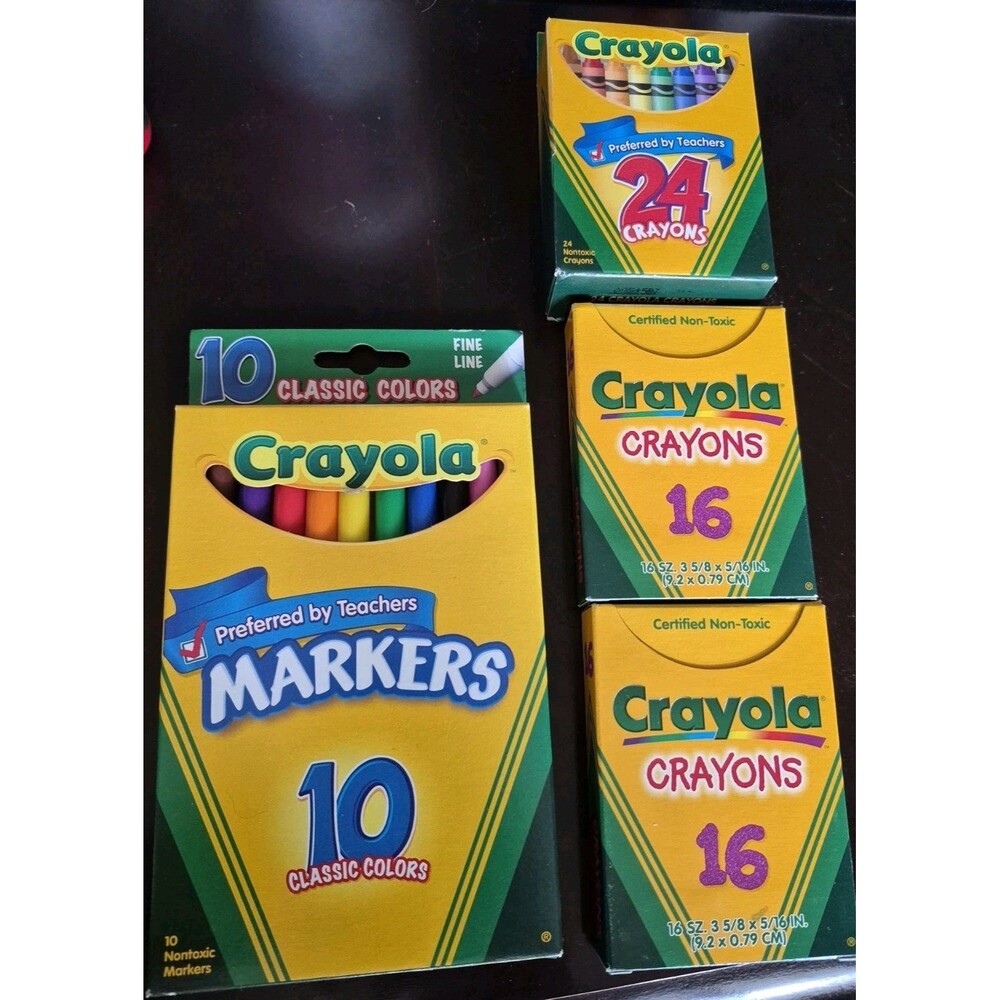 Vintage Unused Crayola Crayons & Markers Two 16 Count/One 24 Count/10 Count